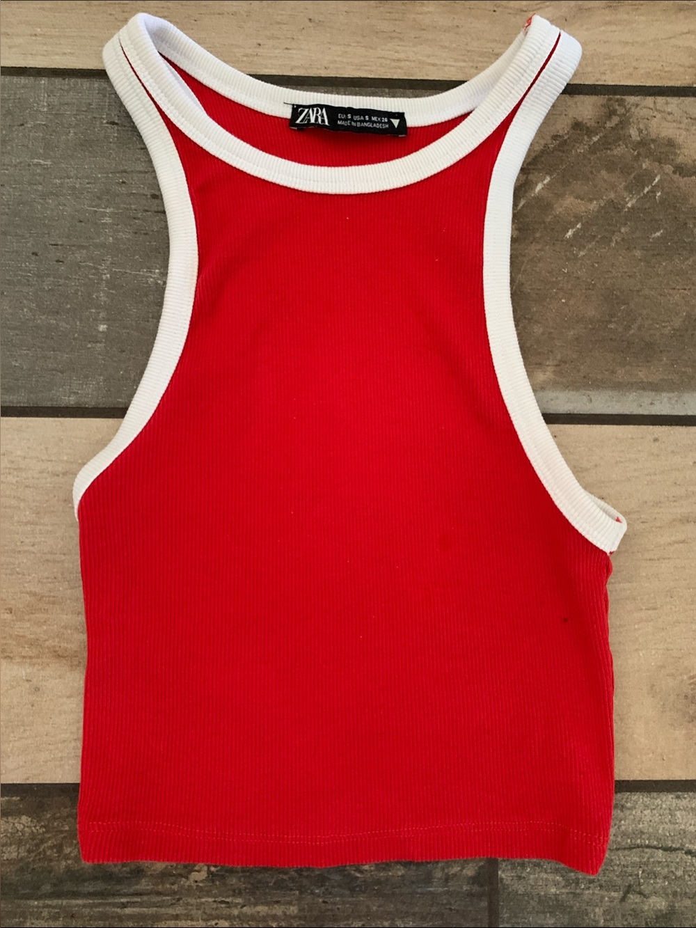 Zara Red Ribbed Tank with White Trim